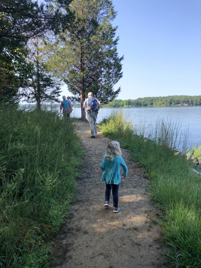 hiking along the water at lake anna state park