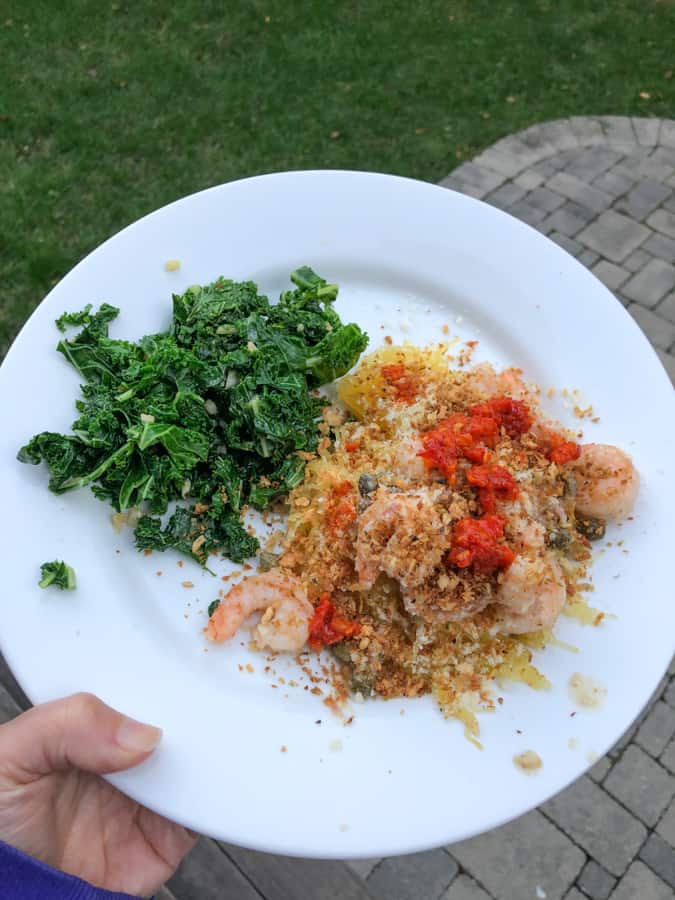 shrimp with spaghetti squash and kale