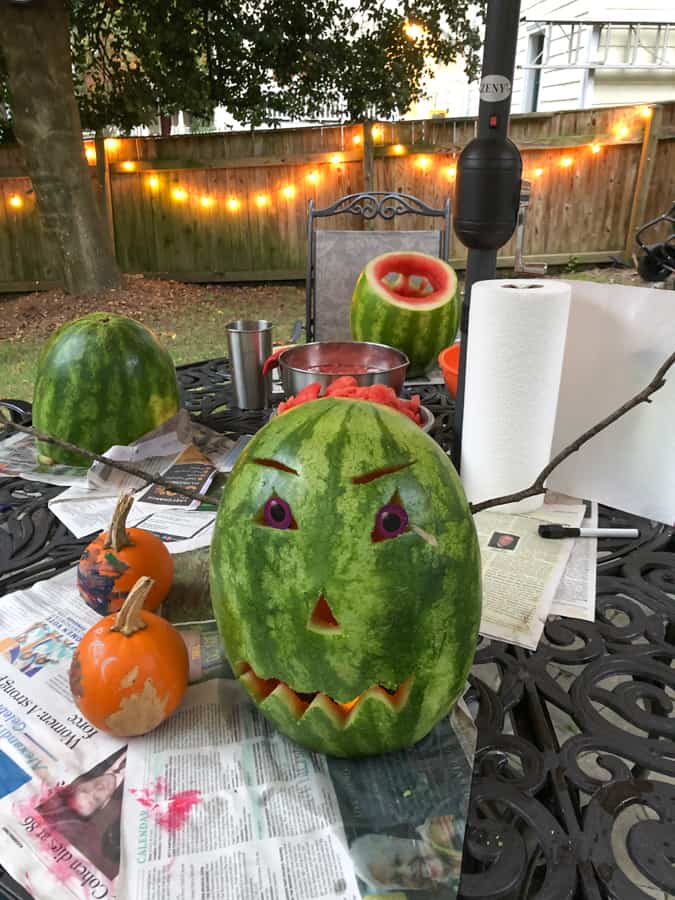 watermelon carved into halloween ghoul