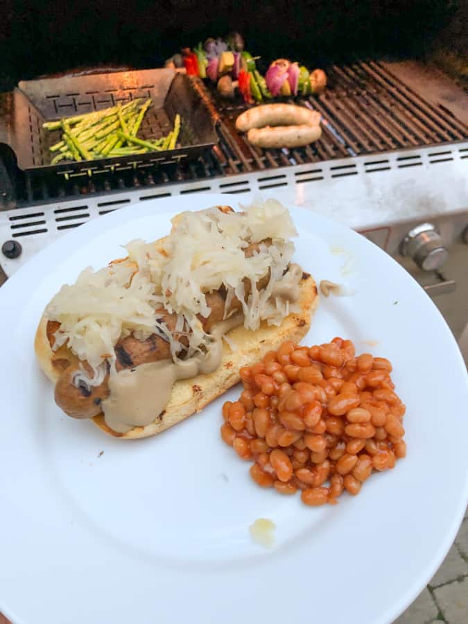 sausaged with sauerkraut and sausage and baked beans