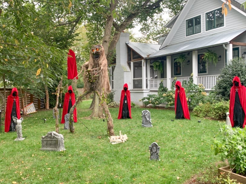 creepy handmaids tale like halloween decorations