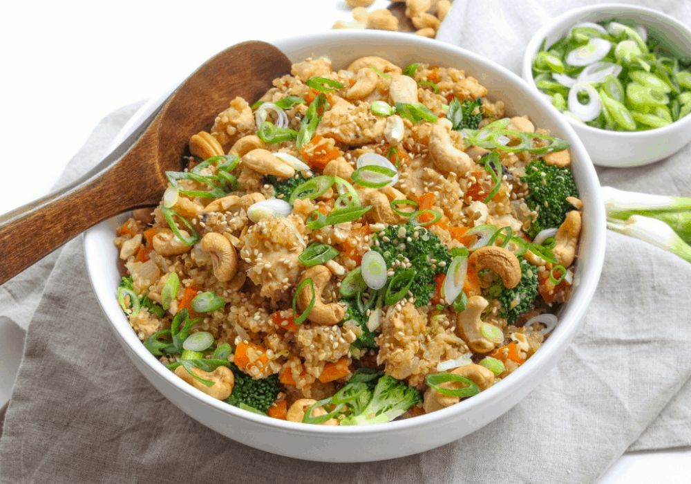 dairy free chicken fried quinoa with cashews