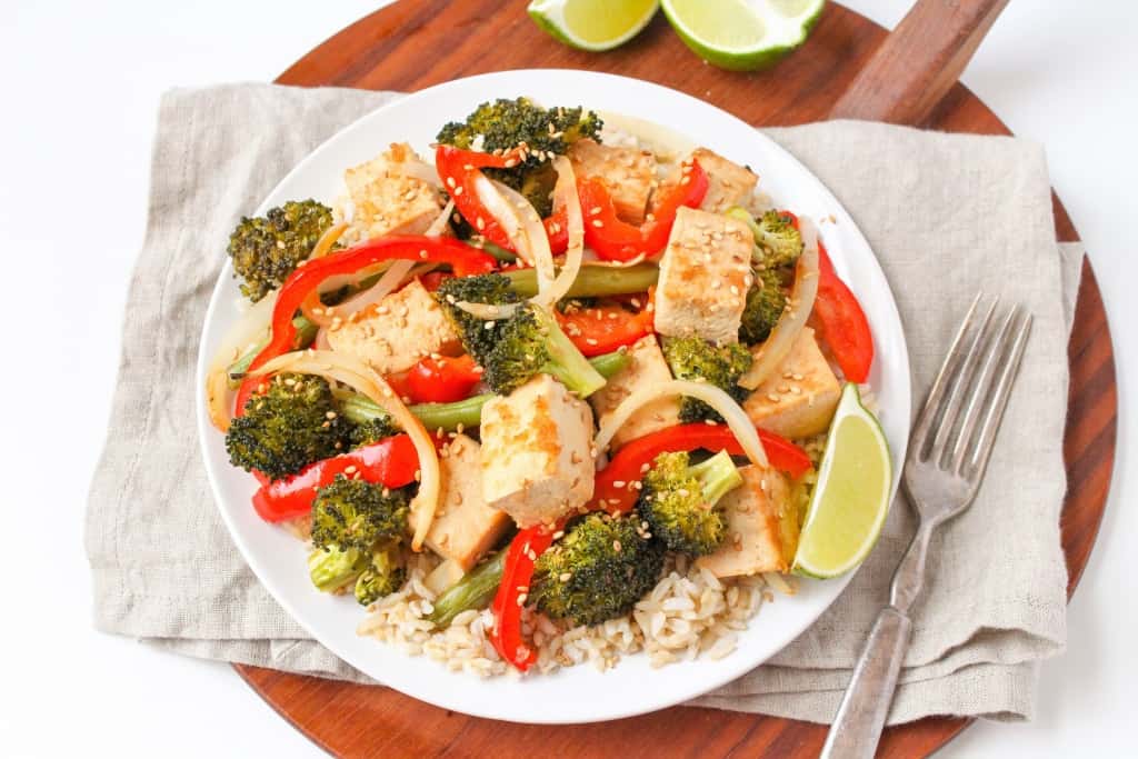 baked sesame tofu with veggies