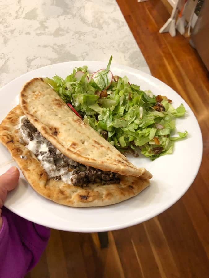 beef pita with tzatziki and salad