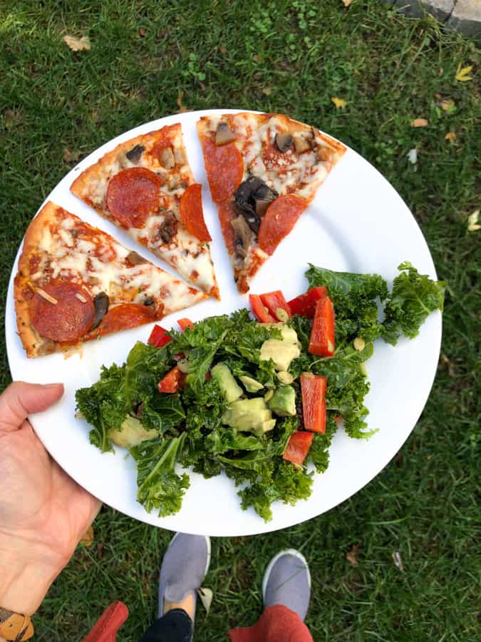 pizza and kale salad