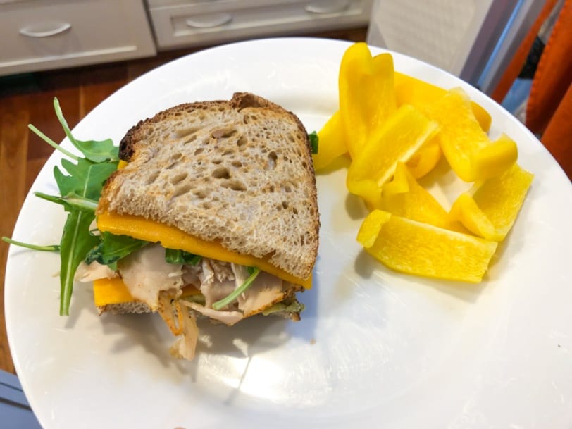turkey and cheddar sandwich with yellow bell pepper