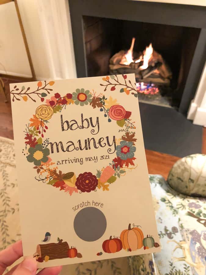 fall themed baby gender reveal scratch off card
