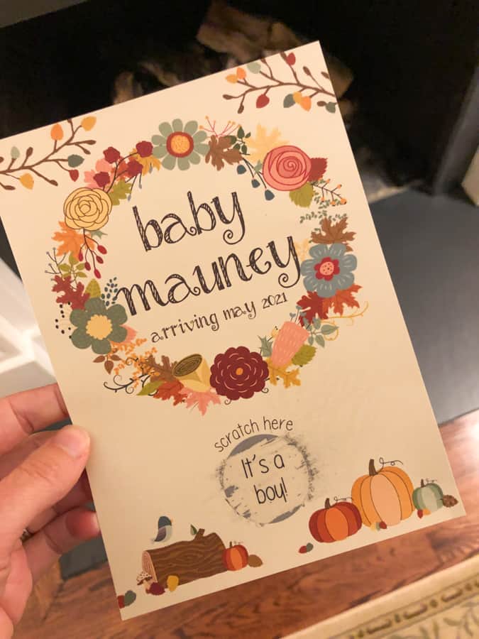 fall scratch off gender reveal cute card