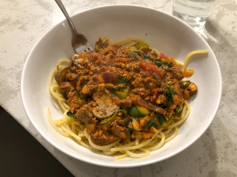 spaghetti bolognese with beef and veggies
