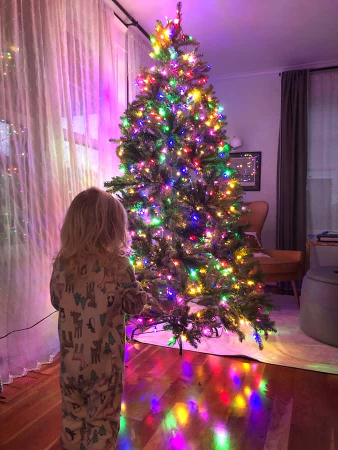 toddler and christmas tree