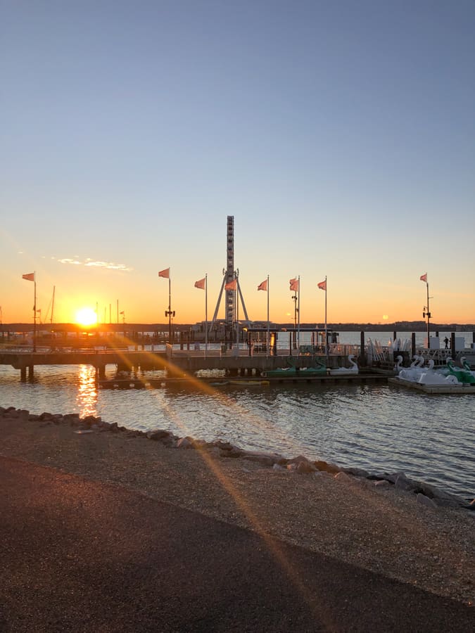 sunset at national harbor pier