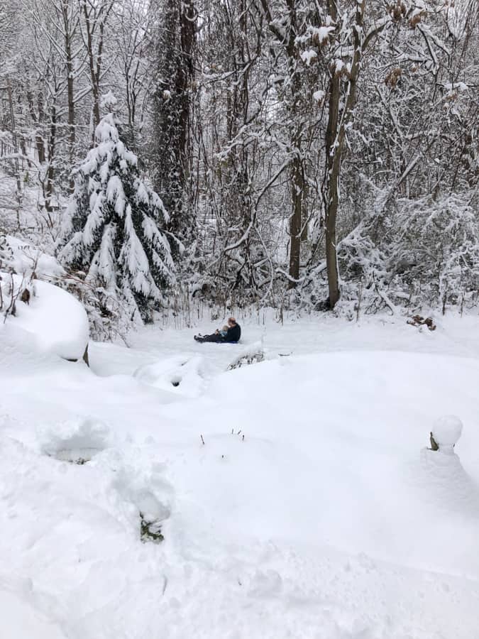 sledding in the backyard