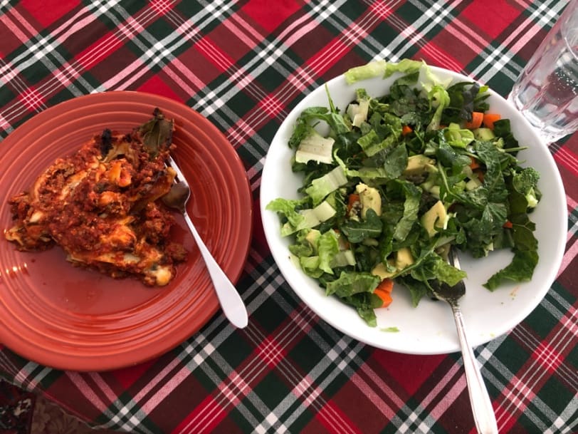 lasagna with salad