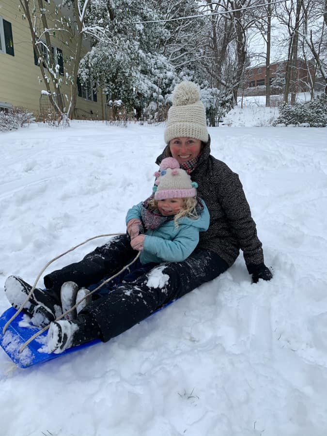 sledding in the backyard