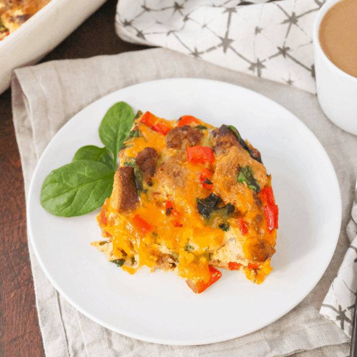 Cheesy Overnight Sausage Egg Breakfast Casserole with Veggies