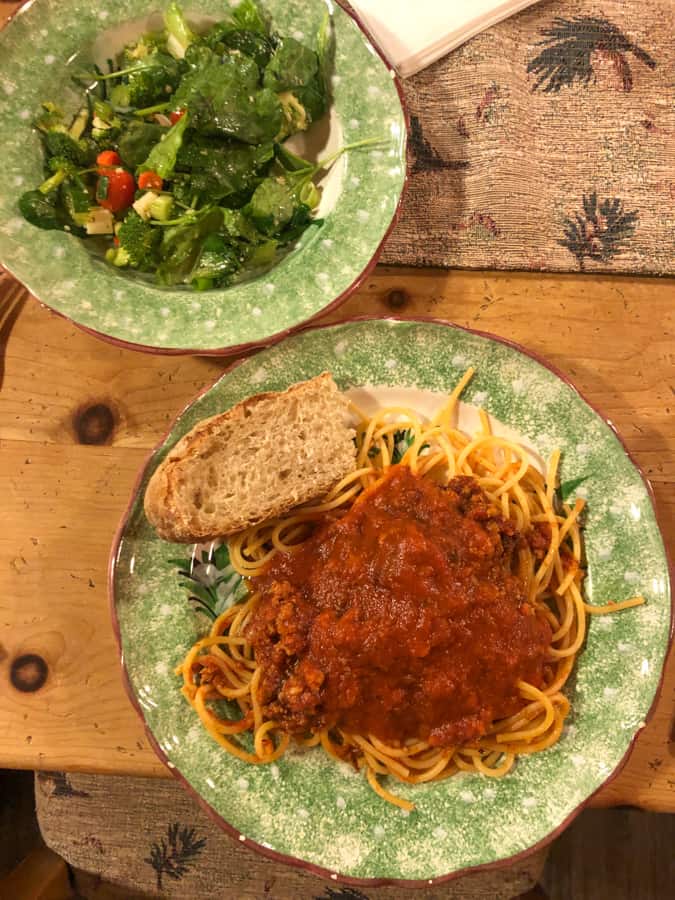 pasta with turkey bolognese sauce and salad