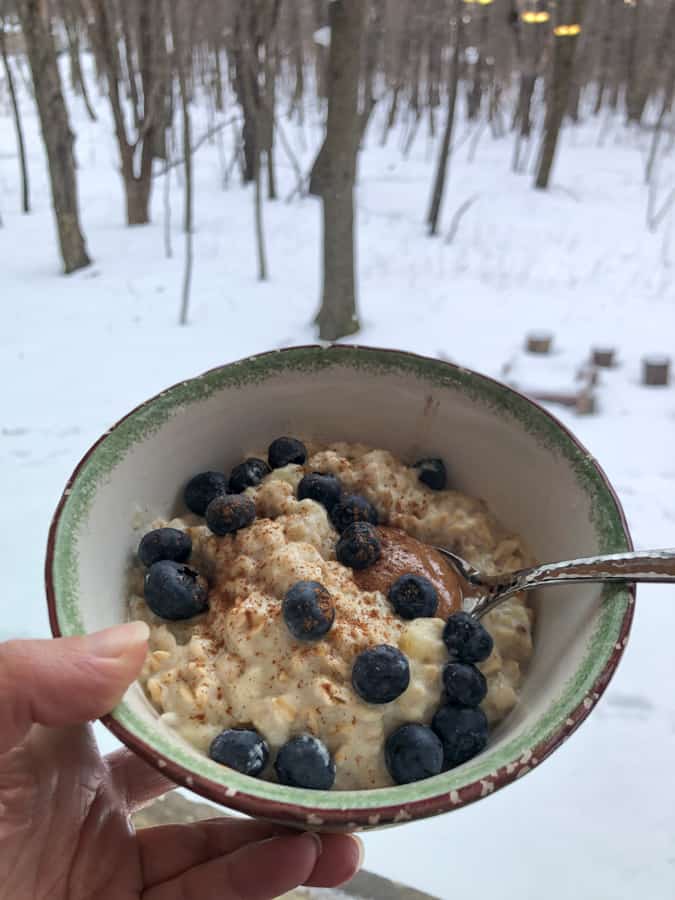 oatmeal with eggs plus snowy woods