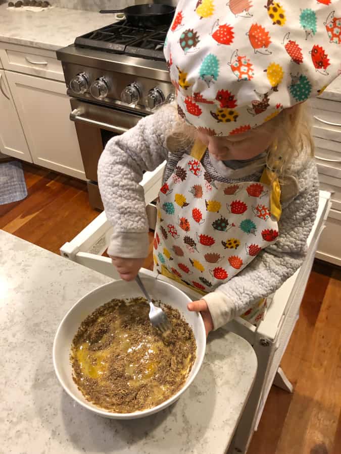 helping make my flour free breakfast pancake