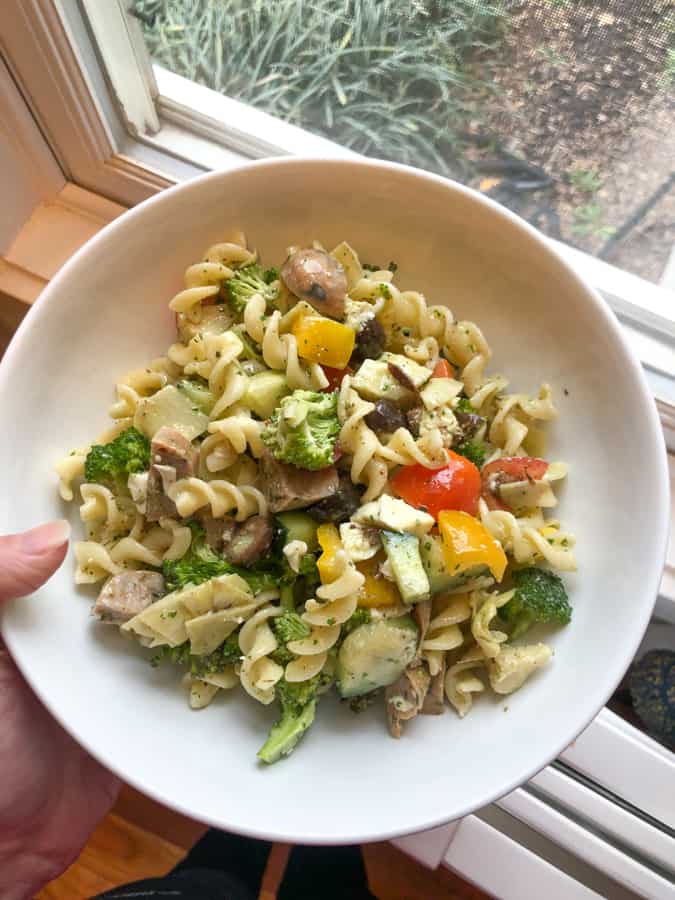 italian pasta salad with veggies and sausage