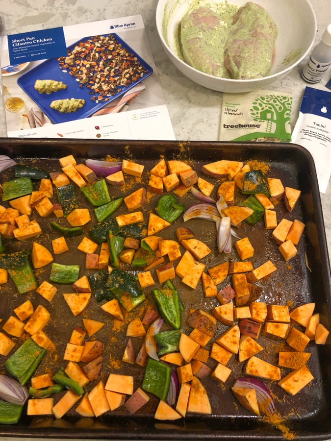 blue apron sheet pan cilantro chicken and roasted veggies
