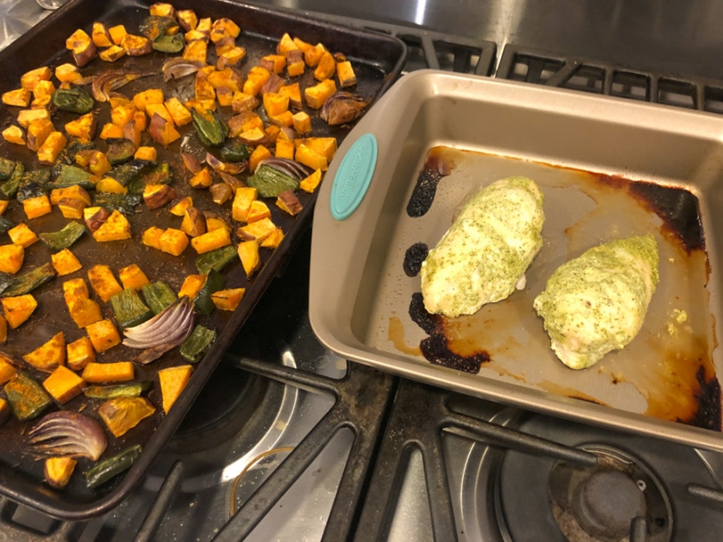 cilantro chicken with shawarma sheet pan veggies