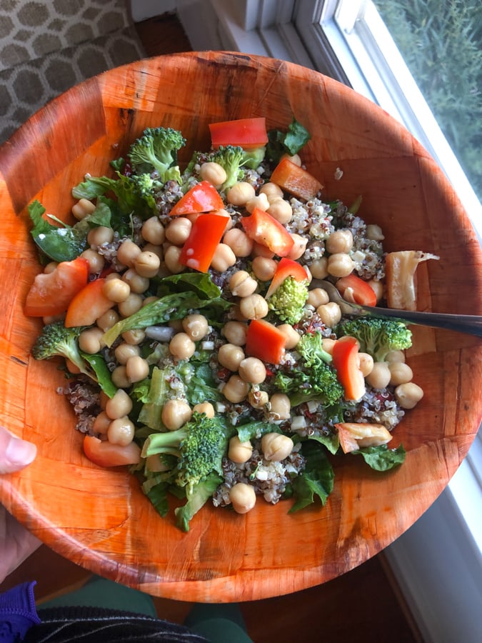 salad with quinoa chickpeas veggies feta