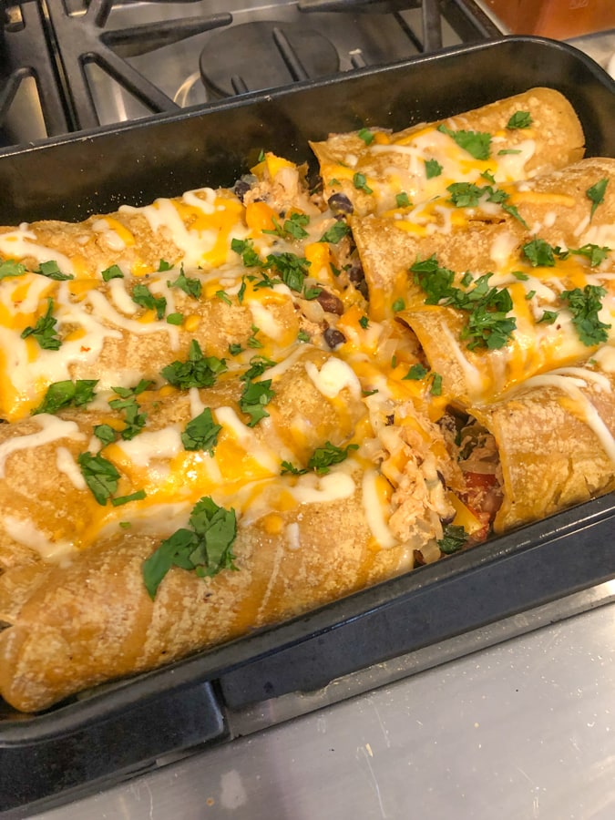 chicken enchiladas out of the oven