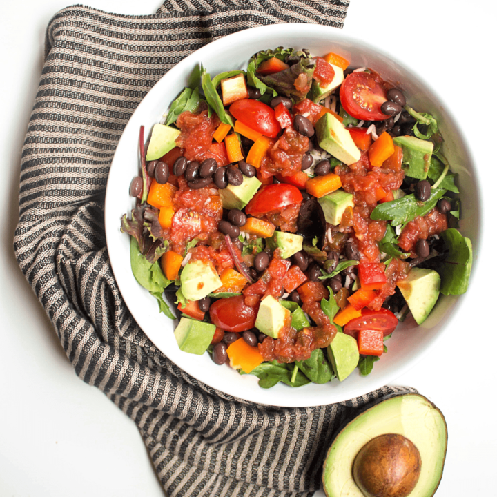 15-Minute Mexican Brown Rice Salad Bowl with Salsa (Vegan)