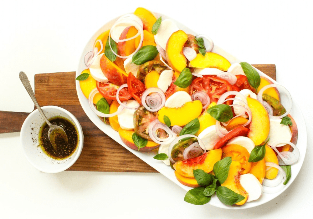 tomato peach caprese salad