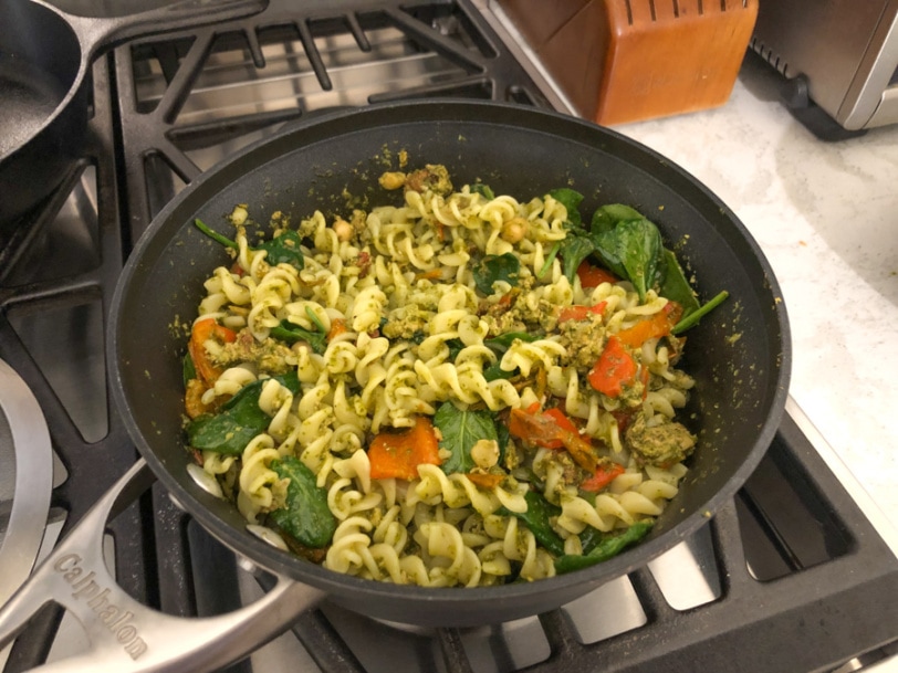 pesto pasta salad with turkey and veggies
