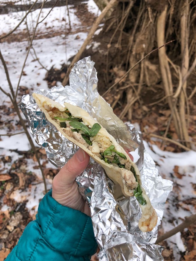 chicken, pickle, and veggie pita