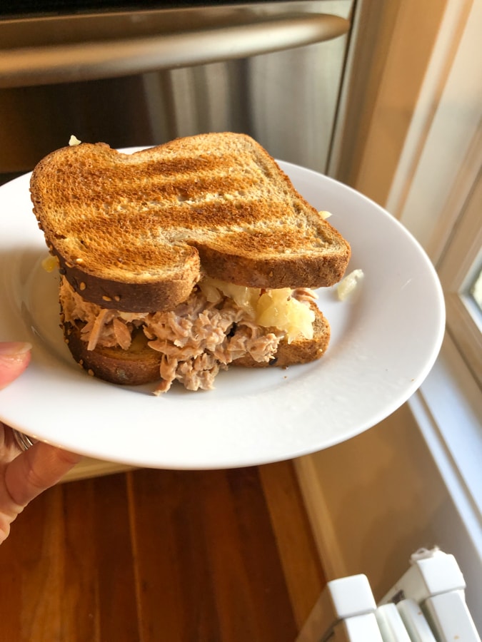 tuna salad sandwich with sauerkraut