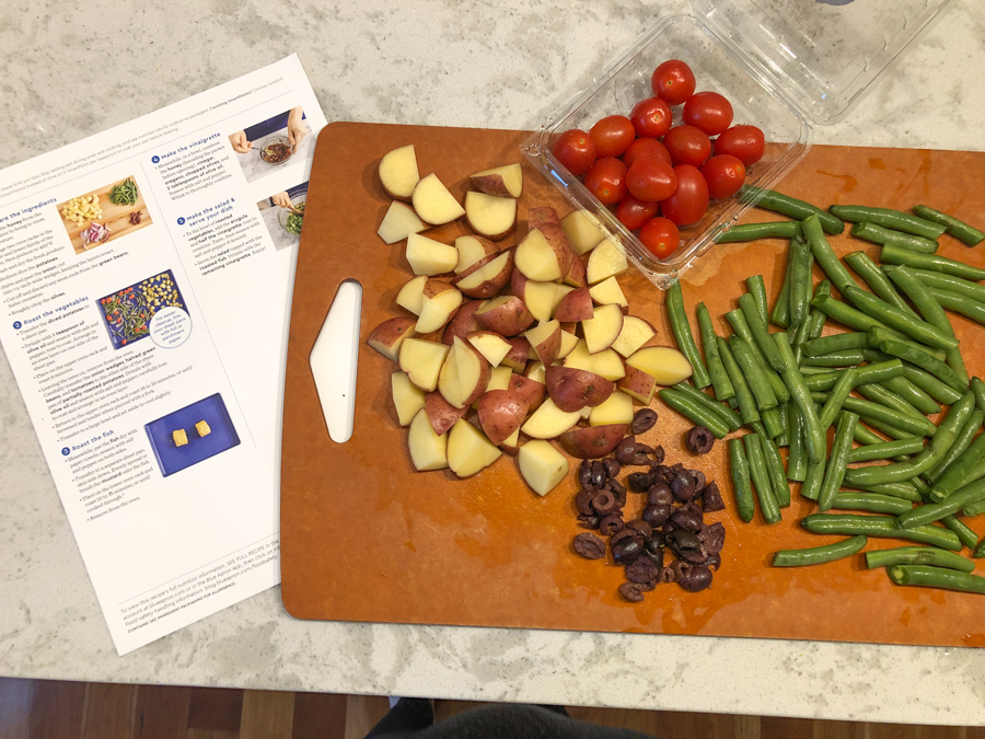blue apron meal in the making