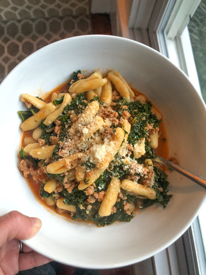 blue apron pasta with kale and sausage