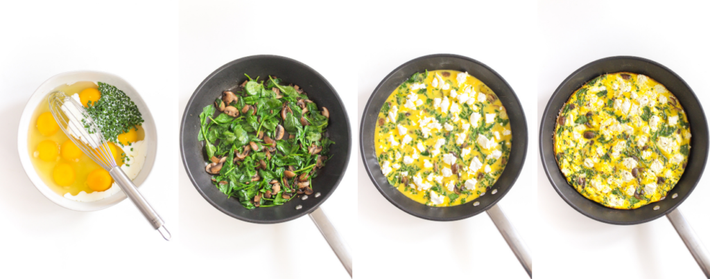 goat cheese frittata with veggies cooking process shots