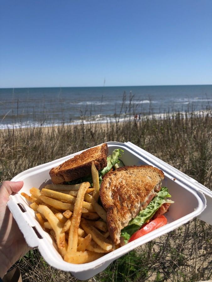 takeout lunch from the sanderling resort - club sandwich and fries