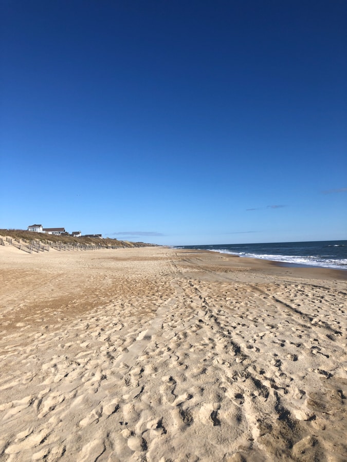 deserted sunny beach in duck NC in march