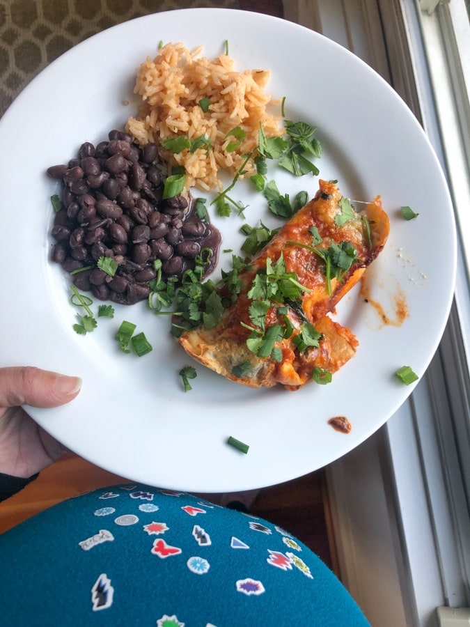 enchiladas plus rice and beans