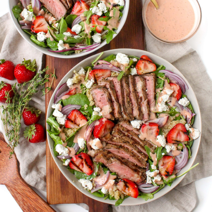 Grilled Steak & Strawberry Goat Cheese Salad with Vinaigrette