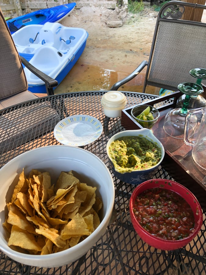happy hour on the dock with homemade guacamole and chips