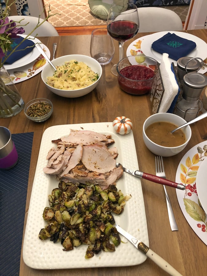 blue apron thanksgiving dinner table