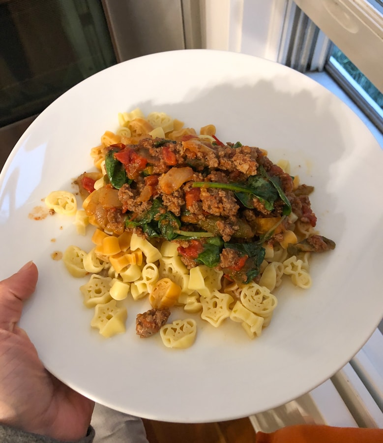 halloween shaped pasta with meat sauce