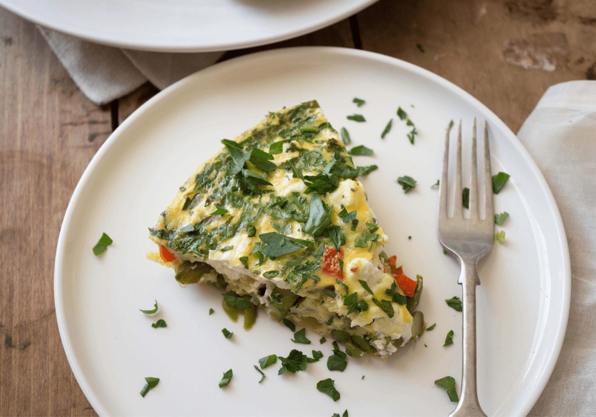 crustless asparagus quiche with crumbled goat cheese