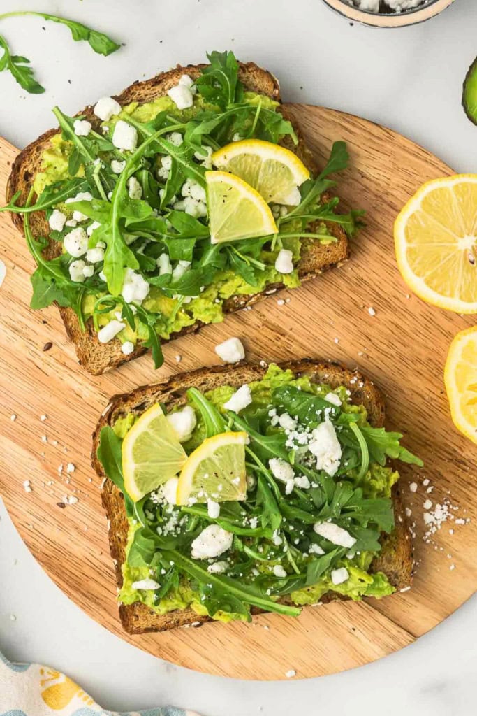 goat cheese avocado toast with arugula