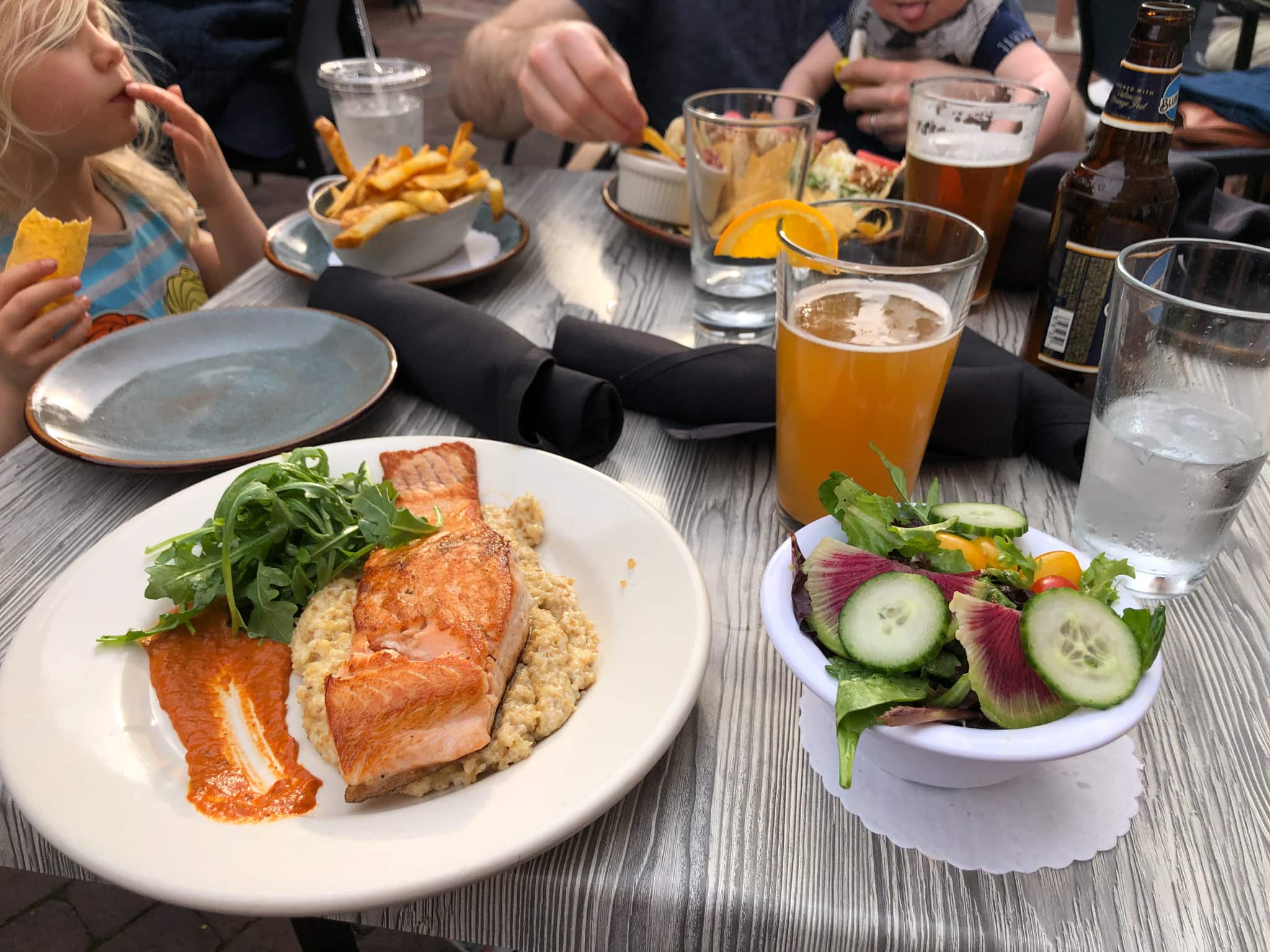 salmon with quinoa and a side salad