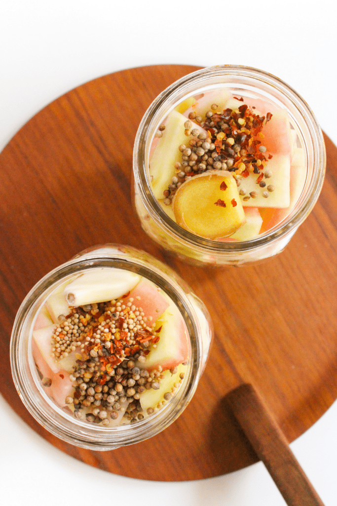 watermelon rind in a jar with spices