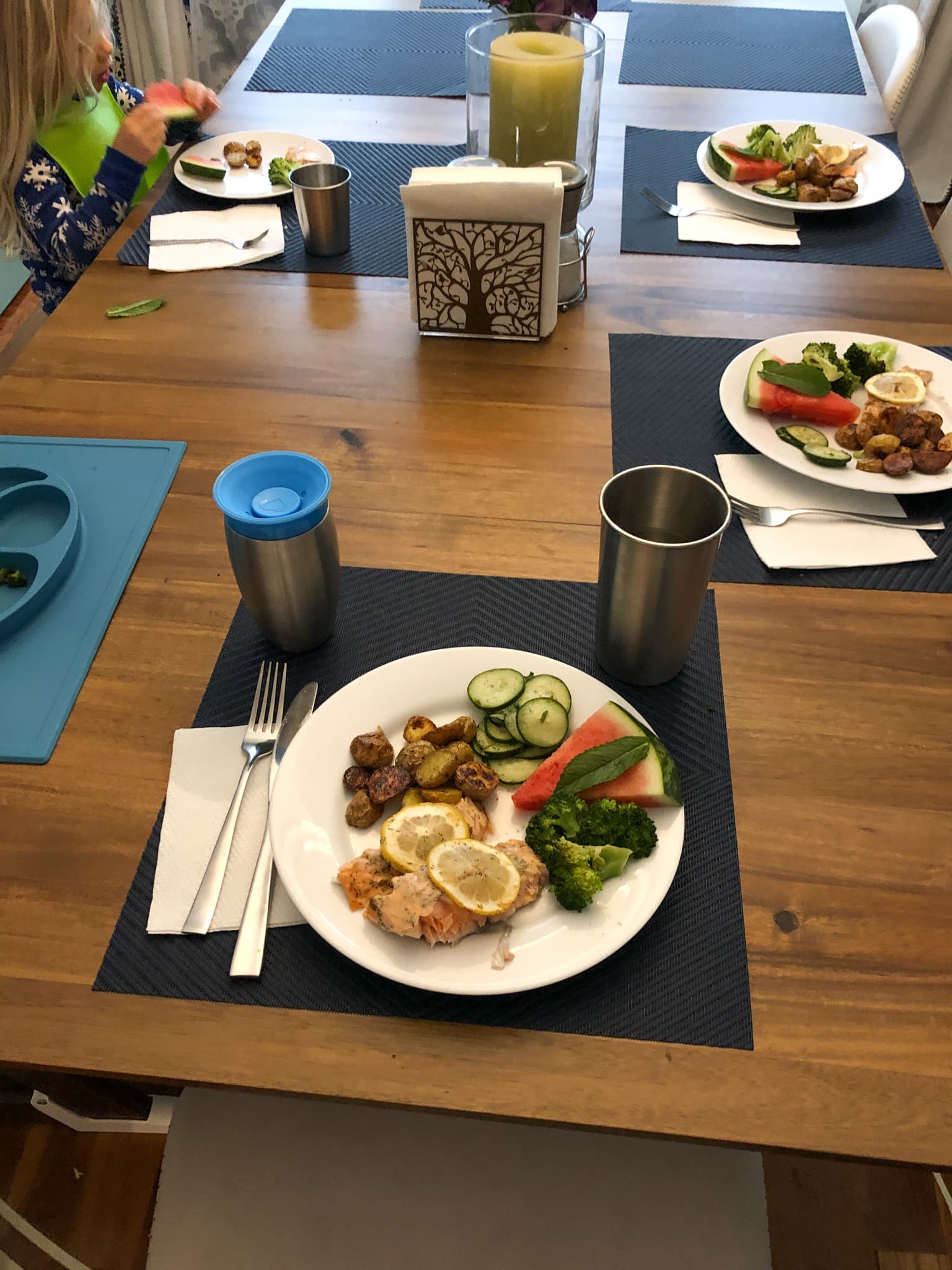 dinner plates on the table.