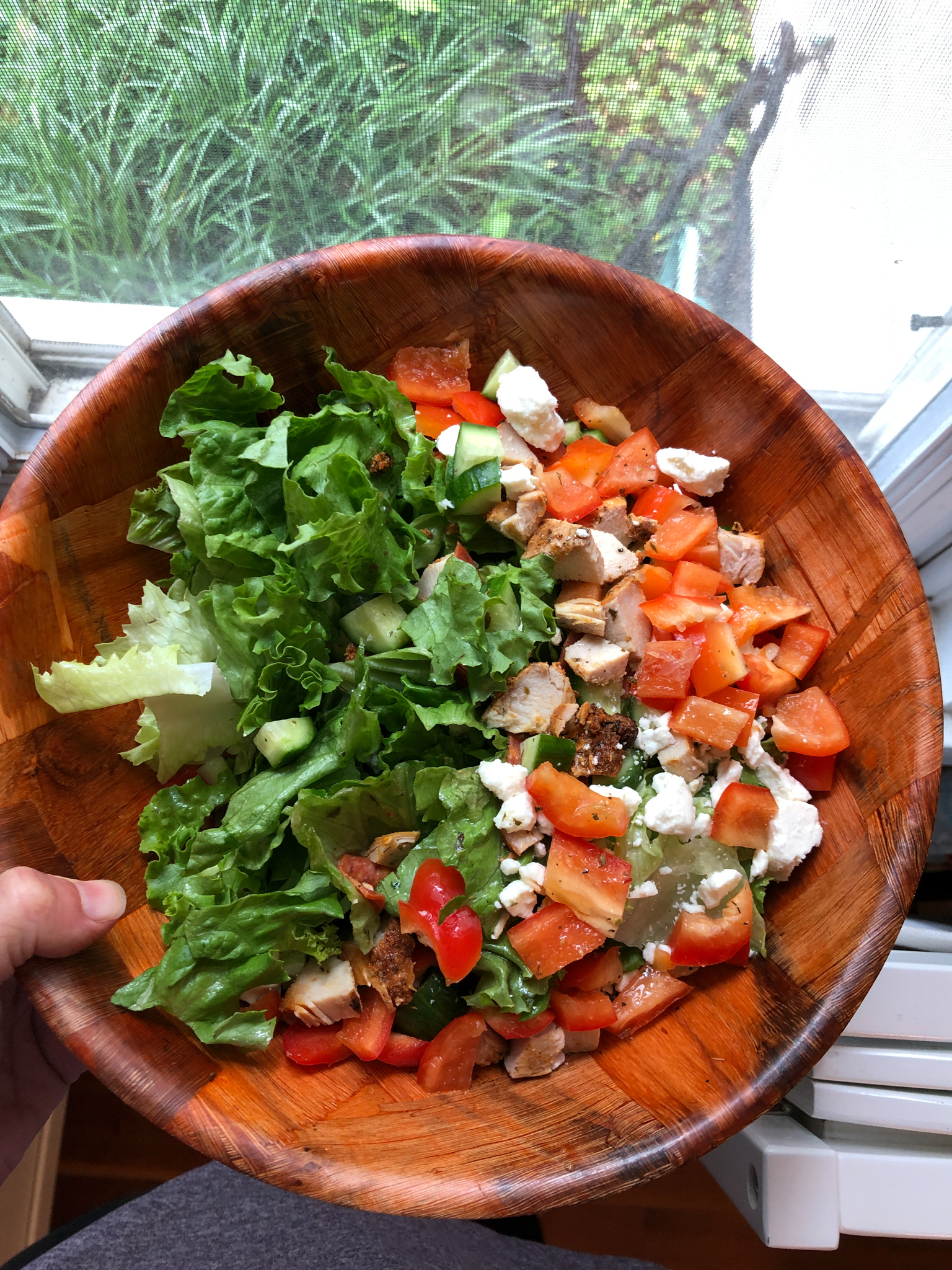 salad with fresh vegetables and chicken.