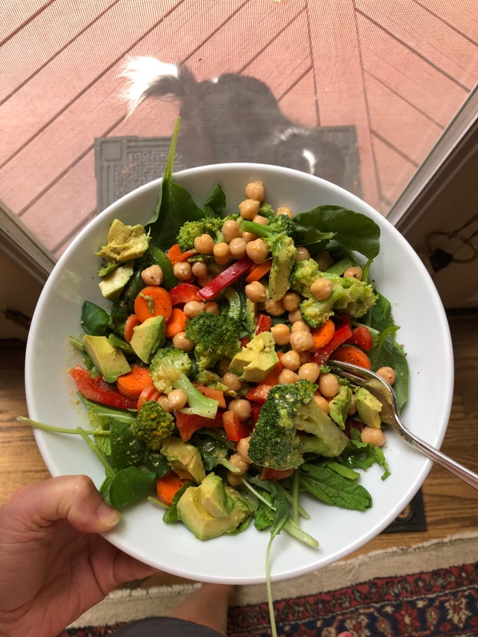 salad with lots of vegetables and chickpeas