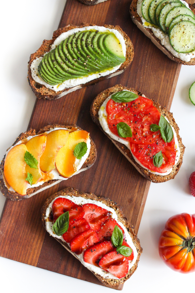 whipped ricotta toast with sweet and savory toppings